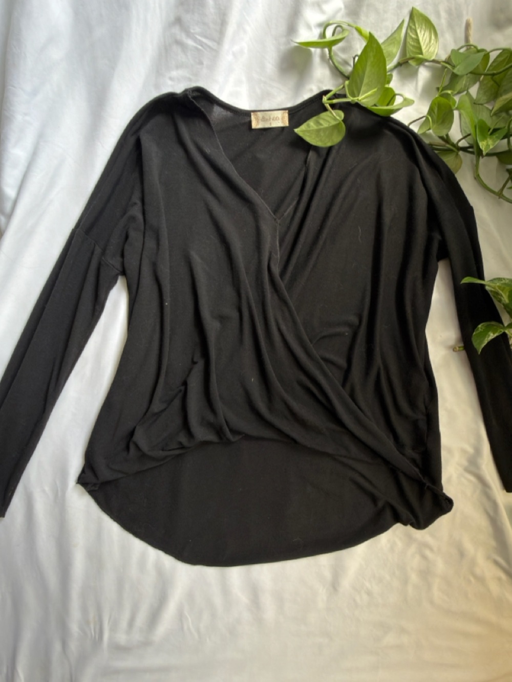 Altar'd State Black Long Sleeve Faux Wrap Top